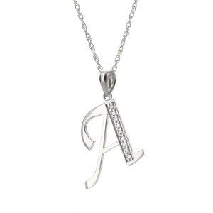 14k Gold Necklace Diamonds Initial "A" Pendant